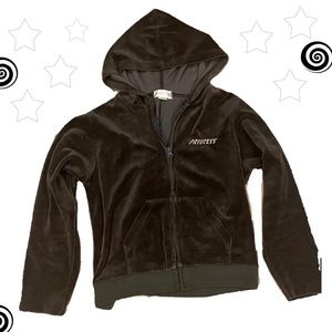 Grey velvet zip up hoodie “princess” embroidered on the top left corner